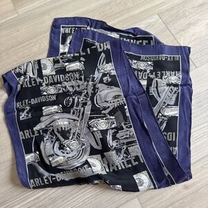 Harley Davidson 100% Silk Scarf Navy Blue Black Silver Yellow, 12‎ X 58